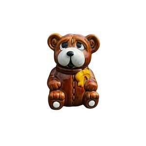 Vintage honey pot brown ceramic Taiwan Teddy bear and dipper jar